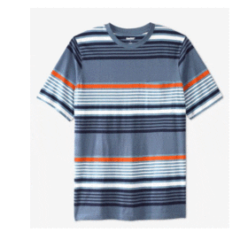 Slate Blue Stripe Big & Tall Size Pocket Crewneck T-Shirt PSM-4508