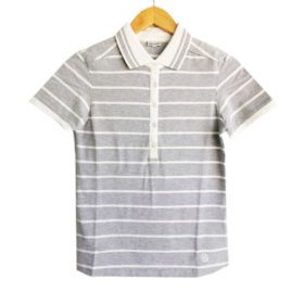 Grey White Striped Polo Blouse for Women PSW-4691