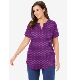 Plus Size Women Short Sleeve Notch Neck T-Shirt PSW-4649