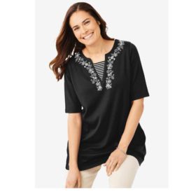 Black Embroidered Layered-Look Tunic PSW-4778