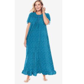 Deep Teal Ditsy Long Floral Print Cotton Gown PSW-4768