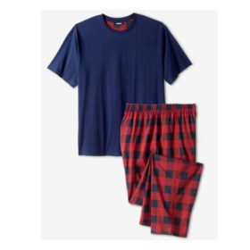 Burgundy Jersey Knit Plaid Pajama Set PSM-4860