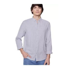 Grey Striped Big Size Long Sleeve Fitted Poplin Shirt PSM-4933
