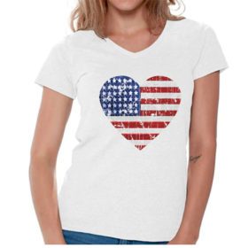 Light Blue Plus Size Women Americana Heart Cuffed T-Shirt PSW-4941