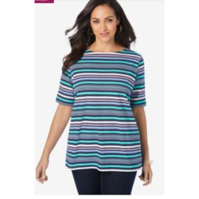 Multi Pop Stripe Cuff Plus Size Women T-Shirt PSW-4947