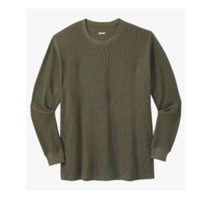 Olive Green Waffle Knit Crewneck Thermal T-Shirt PSM-5065