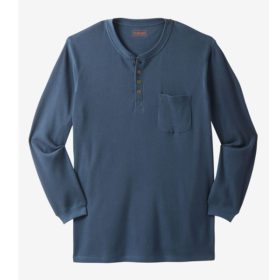 Blue Indigo Waffle Knit Pocket Thermal Henley T-Shirt PSM-5095