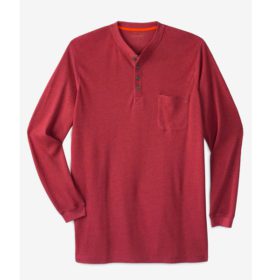 Burgundy Waffle Knit Pocket Thermal Henley T-Shirt PSM-5097