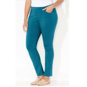 Deep Teal French Terry Plus Size Women Jeans PSW-5135