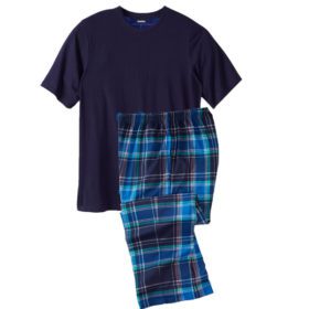 Navy Blue Jersey Knit Plaid Pajama Set PSM-5091