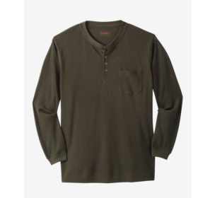 Olive Green Waffle Knit Pocket Thermal Henley T-Shirt PSM-5094