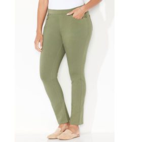 Olive Green French Terry Plus Size Women Jeans PSW-5132