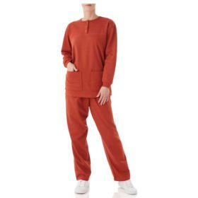 Rust Fleece Henley Pajama Set PSW-5076