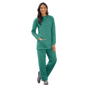 Teal Green Fleece Henley Pajama Set PSW-5077