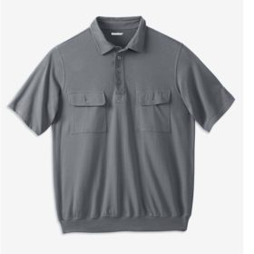 Grey Jersey Double Pocket Banded Bottom Polo Shirt PSM-5314