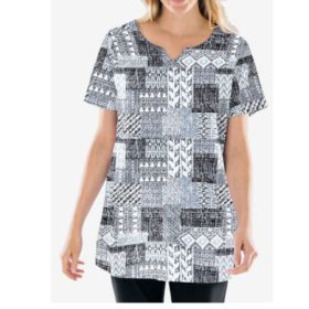 Black Geo Patchwork Knit Plus Size Women Tunic PSW-5540