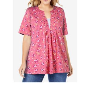 Bright Rose Ditsy Bouquet Layer Look Elbow Sleeve T-Shirt PSW-5519
