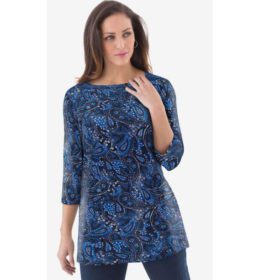 Navy Paisly Plus Size Women Boatneck Tunic PSW-5433