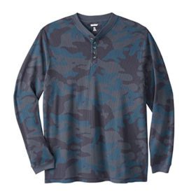 Blue Camo Waffle Knit Thermal Crewneck T-Shirt PSM-6003