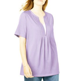 Soft Iris Plus Size Women Layer Look Elbow Sleeve T-shirt PSW-5508