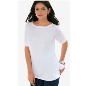 White Women's Plus Size Cuff T-Shirt PSW-5465