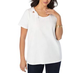 White Plus Size Women Tie Detail T-Shirt PSW-5456