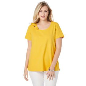Yellow Women's Plus Size Tie Detail T-Shirt PSW-5464