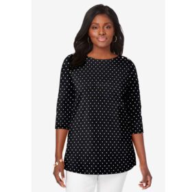 Black Ivory Dot Plus Size Women Boat Neck T-Shirt PSW-5695