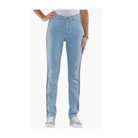 Light blue Plus Size Women Side Stripe Jeans PSW-5656