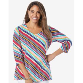 Multi Brushstroke Stripe Plus Size Women Scoop Neck T-Shirt PSW-5700