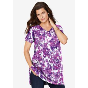 Purple Dreamy Floral Plus Size Women V Neck Ultimate Tunic PSW-5706