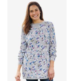 Heather Grey Floral Plus Size Women Thermal Shirt PSW-5709