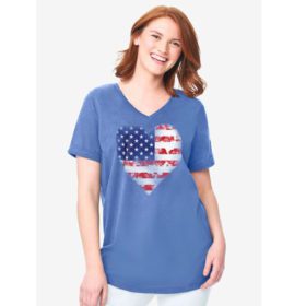 Blue Cuffed Americana Heart Print T-Shirt PSW-5838