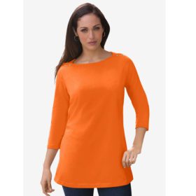 Bright Orange Plus Size Woman Boatneck Tunic PSW-5836