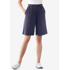 Navy Blue Plus Size Women Knit Short PSW-5873