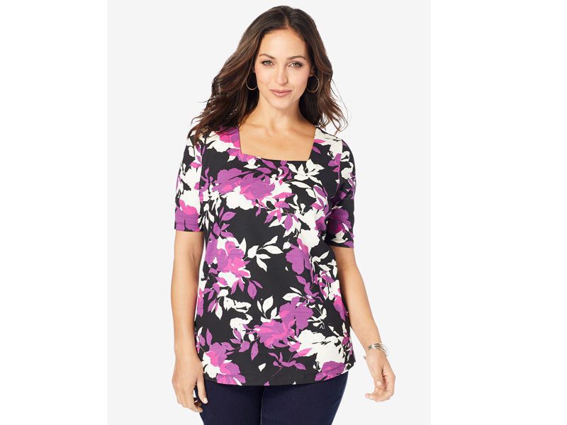 Purple Floral Plus Size Women Square Neck T-Shirt PSW-5823 | Plus Size ...