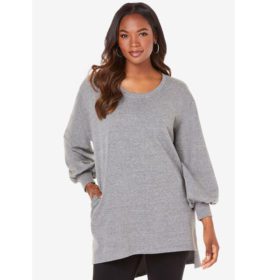 Grey Blouson Sleeve High-Low Sweatshirt PSW-5904