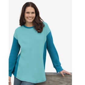 Azure Deep Teal Colorblock Scoopneck Thermal Shirt PSW-6164