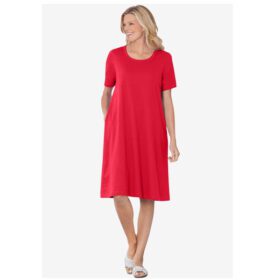 Vivid Red Short-Sleeve Crewneck Tee Dress PSW-6237