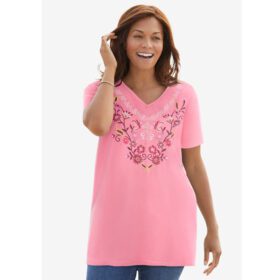 Bright Rose Floral Embroidered V-Neck Tunic PSW-6359B