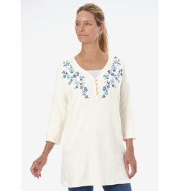 Ivory Layered-Look Embroidered Henley Tunic PSW-6315