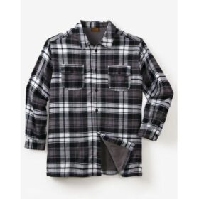 Black Plaid Fleece-Lined Flannel Shirt Jacket PSM-6580