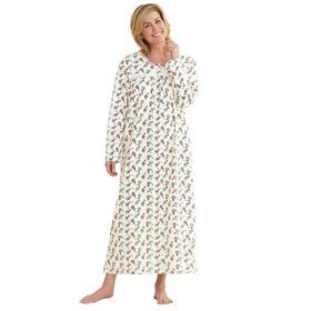 Ivory Floral Plus Size Women Cotton Flannel Night Gown PSW-6456