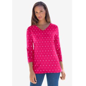 Pink Burst Dot V Neck T-Shirt PSW-6431