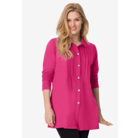 Pintucked Button Front Tunic T-Shirt PSW-6435