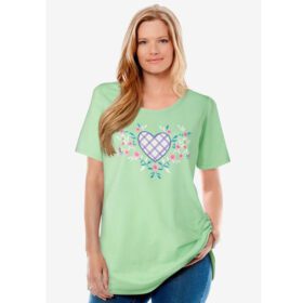 Pistachio Heart Placement Floral Crewneck T-Shirt PSW-6526