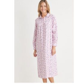 Random Color Floral Flannel Collar Night Gown PSW-6464