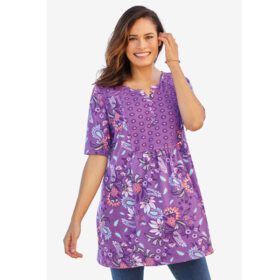 Pretty Violet Charming Paisley Mixed Print Henley Tunic PSW-6452