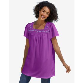 Purple Magenta Embroidery Women's Plus Size Tunic PSW-6444B
