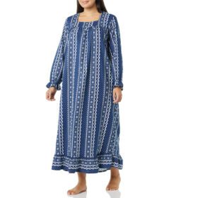 Random Color Square Neck Flannel Long Night Gown PSW-6470